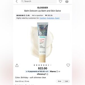 Brand new Glossier Birthday Balm Dotcom — Glitter full size